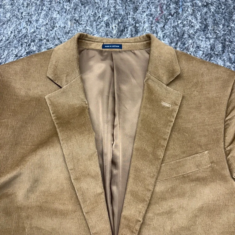 Stafford Mens Corduroy Blazer Tan Camel Elbow Patches Classic Fit Sport Coat